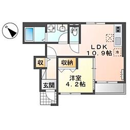 ニューリバーサイド 1階1LDKの間取り