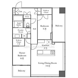 ＷＯＲＬＤ　ＴＯＷＥＲ　ＲＥＳＩＤＥＮＣＥ 16階2LDKの間取り