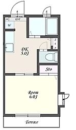 グレイス戸田 1階1DKの間取り