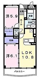 ノーブル ブローテ 3階2LDKの間取り