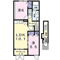 ルディア・ノイＢ 2階2LDKの間取り