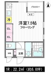 Clef A棟 1階ワンルームの間取り