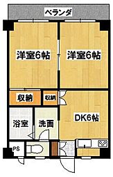 エミュールマンション 1階2DKの間取り