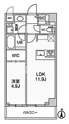 シーズンフラッツ押上テラス 3階1LDKの間取り