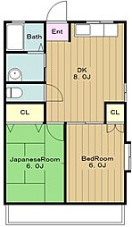 ウィンベルＢ棟 1階2DKの間取り