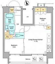 プラウドフラット上野松が谷 4階2LDKの間取り