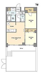 アーバンリンク護国寺 1階2LDKの間取り