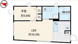 フレア上落合 2階1LDKの間取り