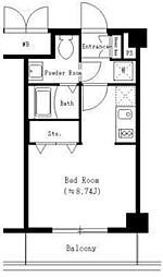 ブリリアント恵比寿 2階ワンルームの間取り
