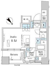 ParkAxis茅場町 ワンルームの間取図画像