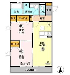 グレイスコート 2LDKの間取図画像