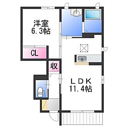 ブリリアンス根来 1LDKの間取図画像
