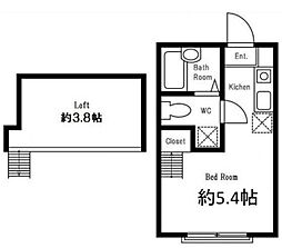ハーミットクラブハウス月見台 1階ワンルームの間取り