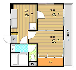 高島グリーンハイツ 3階2DKの間取り
