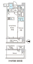 ジオエント中野弥生町 1階1LDKの間取り