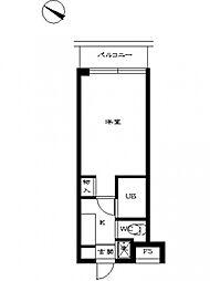 スカイコート学芸大学壱番館 2階1Kの間取り