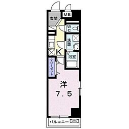 ルーモべルビ・キャトル 2階1Kの間取り