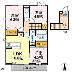 リッシュセゾン E 3LDKの間取図画像