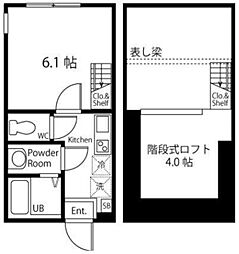 ハーミットクラブハウス グルック西横浜 2階1Kの間取り