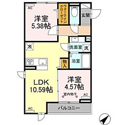 西武新宿線 上石神井駅 徒歩12分の賃貸アパート 2階2LDKの間取り