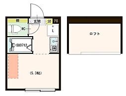 ハーモニーテラス桜台IV 1階ワンルームの間取り