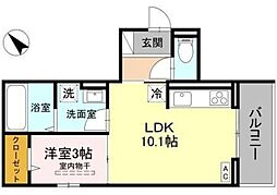 クレシア武蔵浦和 2階1LDKの間取り