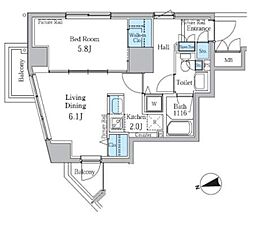 パークアクシス御徒町 4階1LDKの間取り