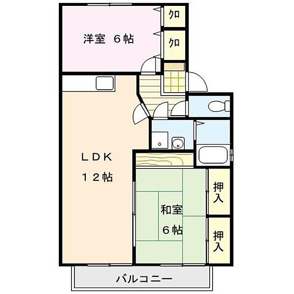 プロムナード野中 201｜福岡県久留米市野中町(賃貸アパート2LDK・2階・55.00㎡)の写真 その2