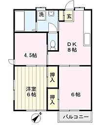 大木ハイツB 3DKの間取図画像