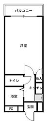 ライフマンションYMK 3階1Kの間取り