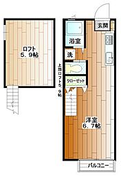 メゾン東中野 2階1Kの間取り