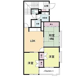 阪急宝塚本線 石橋阪大前駅 徒歩10分の賃貸マンション 2階3LDKの間取り