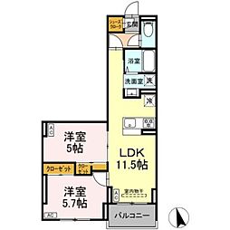 グラナーデ江戸川A 3階2LDKの間取り
