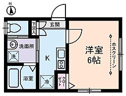 グランドール足立 2階1Kの間取り
