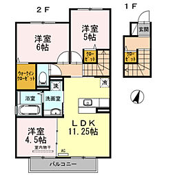 プラージュ 2階3LDKの間取り