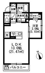 ソレイユ調布 1LDKの間取図画像