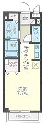 サンバティーク 1Kの間取図画像