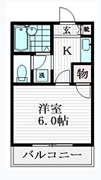 メゾン 美館 2階1Kの間取り