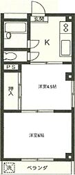 テラス花月園 2階2Kの間取り