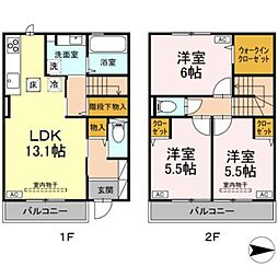JR青梅線 東中神駅 徒歩19分の賃貸テラスハウス 1階3LDKの間取り