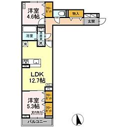 セレスティア竹ノ塚II 2階2LDKの間取り