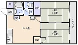 シティハウス壱番館 1階2DKの間取り