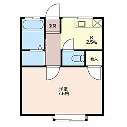 サンリバー今朝白2 1Kの間取図画像