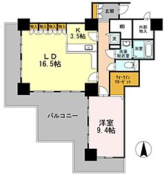 品川シーサイドビュータワー1 2階1LDKの間取り