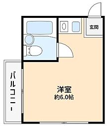 ベルコート共和 1階ワンルームの間取り