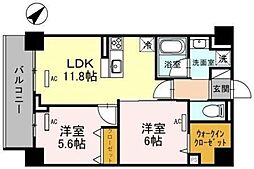 阪急京都本線 上新庄駅 徒歩6分の賃貸マンション 5階2LDKの間取り