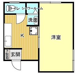 プレジデント信濃・仲通 1Kの間取図画像