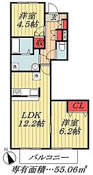 JR総武線 本八幡駅 徒歩10分の賃貸アパート 2階2LDKの間取り