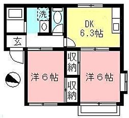 クレール・ペア 2DKの間取図画像