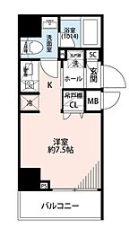 プレール・ドゥーク品川旗の台 7階ワンルームの間取り